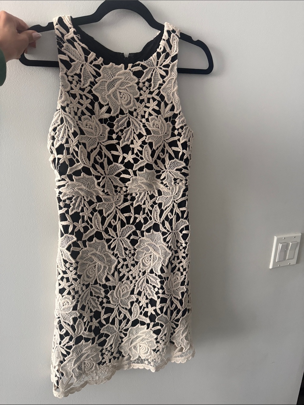 Alice + Olivia Black Dress with Cream Floral Lace Overlay